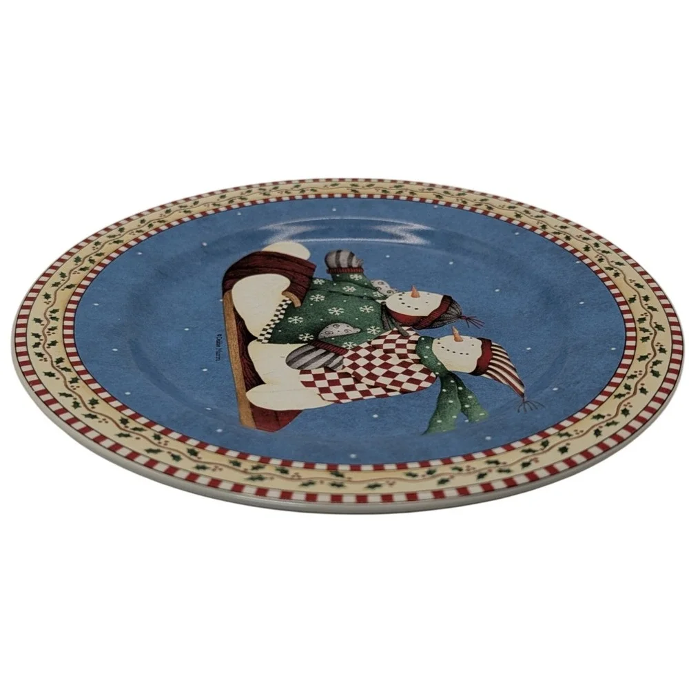 Vintage Sakura Debbie Mumm Plate Salad Christmas Holiday Jolly Snowmen 2000‎